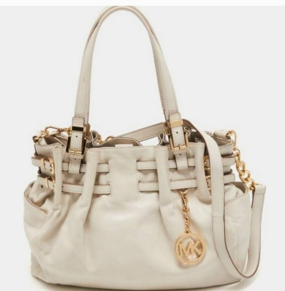 🍁🍂MICHAEL Michael Kors Off White Leather Large Edie Shoulder Bag - Picture 3 of 8